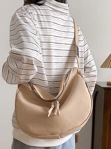 Minimalist Hobo Bag Solid Colour Casual Style - Khaki - View 4