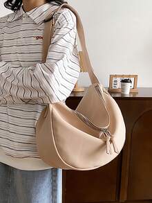 Minimalist Hobo Bag Solid Colour Casual Style - Khaki - View 5