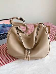 Minimalist Hobo Bag Solid Colour Casual Style - Khaki - View 6