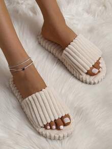 Mengsu 女士極簡毛茸茸臥室織物時尚拖鞋