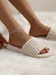 Mengsu 女士極簡毛茸茸臥室織物時尚拖鞋