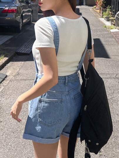 DAZY 女士休闲牛仔背带短裤，夏季牛仔连体裤
