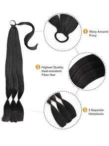 Trenza de pelo sintético largo coleta - Negro - Ver 7