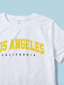 SHEIN Boys Letter Graphic Tee & Drawstring Waist Shorts - Yellow - View 3