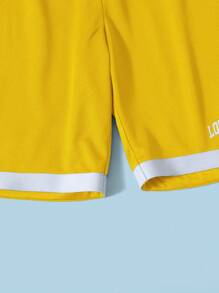 SHEIN Boys Letter Graphic Tee & Drawstring Waist Shorts - Yellow - View 4