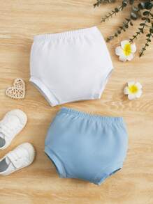 SHEIN Baby Boy 2pcs Solid Shorts - Blue and White - View 1