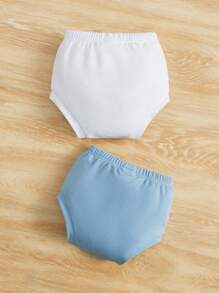 SHEIN Baby Boy 2pcs Solid Shorts - Blue and White - View 2