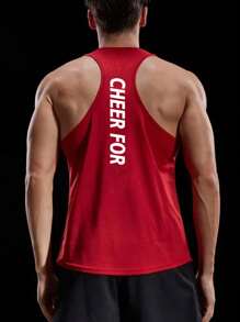 Hombres Top tank deportivo con estampado de dibujo de espalda nadador - Rojo - Ver 2