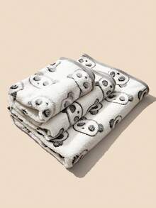 PETSIN 1pc Cartoon Panda Print Plush Pet Blanket - Black and White - View 2