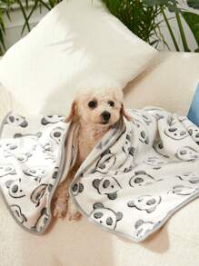 PETSIN 1pc Cartoon Panda Print Plush Pet Blanket - Black and White - View 4