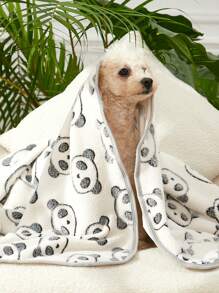 PETSIN 1pc Cartoon Panda Print Plush Pet Blanket - Black and White - View 5