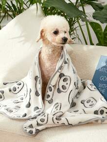 PETSIN 1pc Cartoon Panda Print Plush Pet Blanket - Black and White - View 6