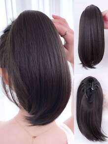 短直筒馬尾合成纖維接髮 - 黑色 - 查看 1