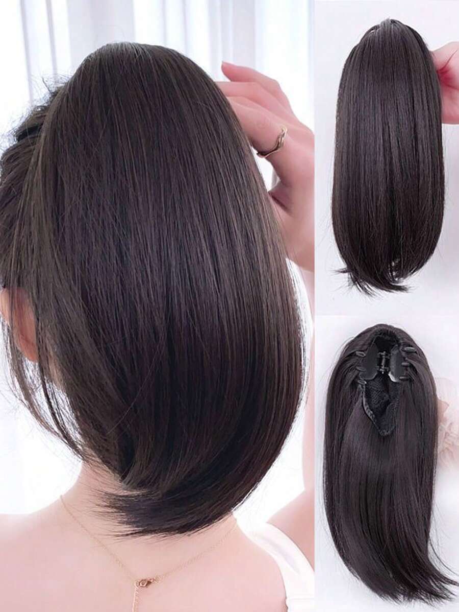 短直筒馬尾合成纖維接髮 - 黑色 - 查看 1