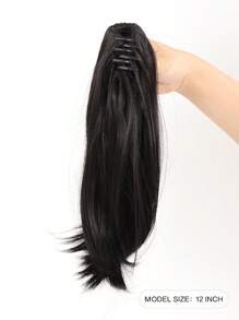 短直筒馬尾合成纖維接髮 - 黑色 - 查看 2