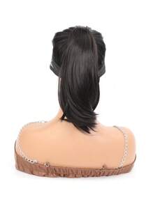 短直筒馬尾合成纖維接髮 - 黑色 - 查看 4