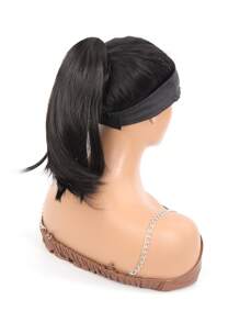 短直筒馬尾合成纖維接髮 - 黑色 - 查看 5