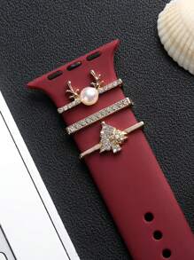 3 cái/bộ Cây kim cương nhân tạo & Ngọc trai giả Trang trí Dây đeo đồng hồ Nữ trang Tương thích với Apple Watch Series 8 7 6 5 4 3 2 1 Dây đeo Trang trí vòng quyến rũ - Vàng - Xem 2