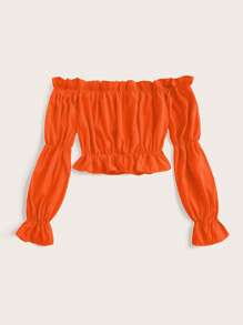 Chiquease Off Shoulder Frill Trim Flounce Sleeve Ruffle Hem Crop Blouse Fall Cloth For Women - Orange - View 2