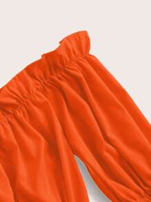 Chiquease Off Shoulder Frill Trim Flounce Sleeve Ruffle Hem Crop Blouse Fall Cloth For Women - Orange - View 3