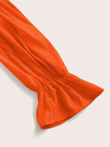 Chiquease Off Shoulder Frill Trim Flounce Sleeve Ruffle Hem Crop Blouse Fall Cloth For Women - Orange - View 4