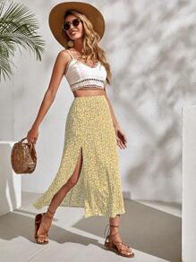 SHEIN Holidaya 小碎花高衩半身裙