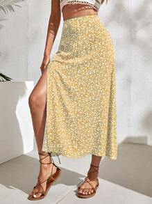 SHEIN Holidaya 小碎花高衩半身裙