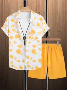 Manfinity RSRT Men Floral Print Shirt & Drawstring Waist Shorts