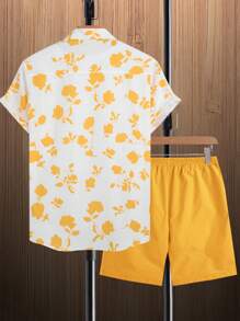 Manfinity RSRT Men Floral Print Shirt & Drawstring Waist Shorts