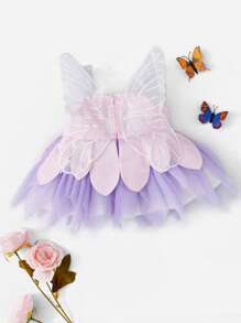 SHEIN Newborn Baby Butterfly Design Contrast Mesh Wing Decor  Dress - Multicolor - View 1