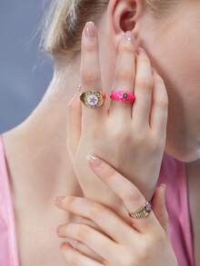 SHEIN ICON 3入組/套時尚鋅合金星形裝飾戒指適合女士日常裝飾