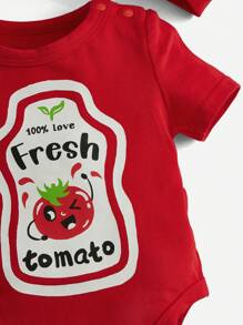 SHEIN 新生兒卡通圖案戲服連體衣和帽 - 紅色 - 查看 4