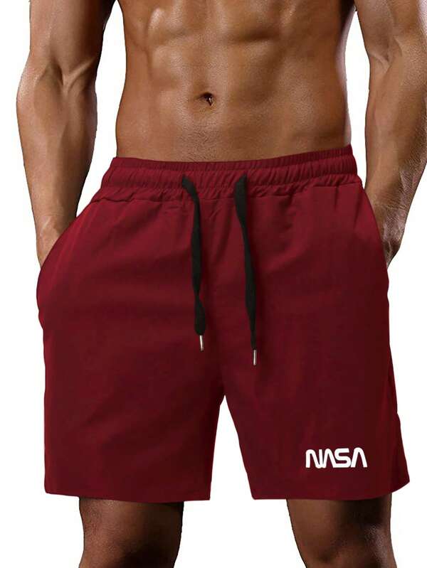 Manfinity Homme Loose Men's Drawstring Waist Shorts With Letter Graphic