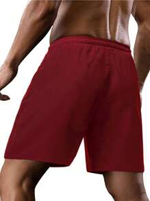 Manfinity Homme Loose Men's Drawstring Waist Shorts With Letter Graphic - Burgundy - View 2