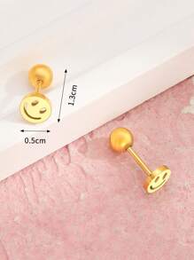 1 Pair Petite Stainless Steel Face Stud Earrings, Delicate Jewelry Gift For Girls, Friends