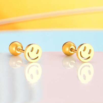 1 Đôi bông tai nhỏ bằng thép không gỉ hình mặt người, món quà trang sức tinh tế dành cho các cô gái và bạn bè.