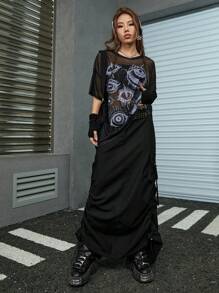 ROMWE Grunge Punk Áo nữ cắt Gợi cảm - màu đen - Xem 4