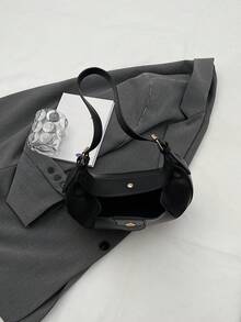 Túi xếp nếp họa tiết chữ cái Phong cách thời trang - màu đen - Xem 4