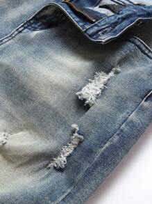 Manfinity LEGND Hombres Shorts en mezclilla algodón desgarro crudo con lavado - Azul lavado oscuro - Ver 3