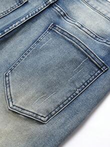 Manfinity LEGND Hombres Shorts en mezclilla algodón desgarro crudo con lavado - Azul lavado oscuro - Ver 4