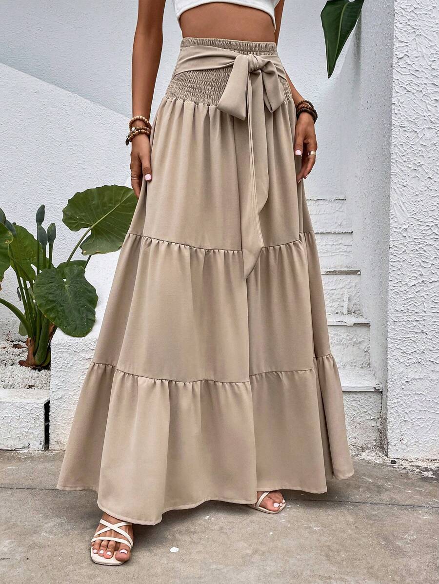 SHEIN VCAY 前繫帶荷葉邊半身裙