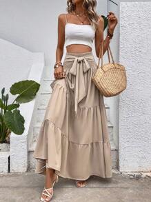 SHEIN VCAY 前繫帶荷葉邊半身裙