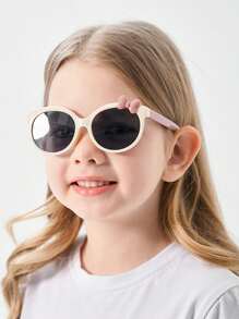 女孩經典蝴蝶結裝飾橢圓框架太陽眼鏡適用於戶外