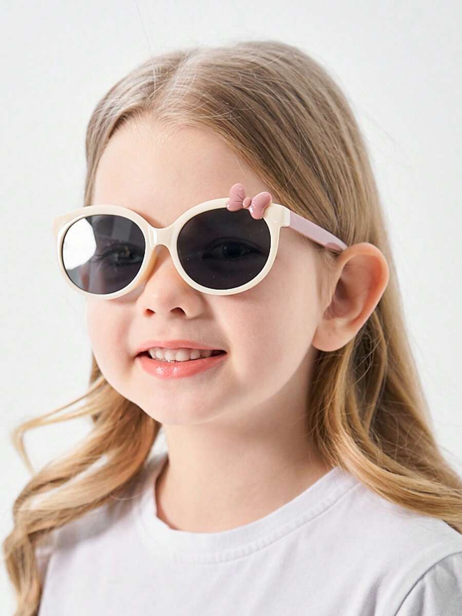 女孩經典蝴蝶結裝飾橢圓框架太陽眼鏡適用於戶外