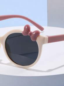女孩經典蝴蝶結裝飾橢圓框架太陽眼鏡適用於戶外