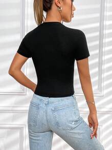 INAWLY 素色圓領T恤 - 黑色 - 查看 2