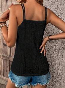 SHEIN LUNE Solid Eyelet Embroidery Cami Top - Black - View 2