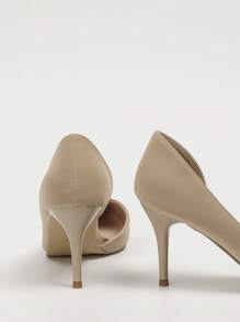女士极简尖头细高跟鞋，优雅卡其色浅口鞋，优雅尖头高跟鞋 - 卡其色 - 查看 2