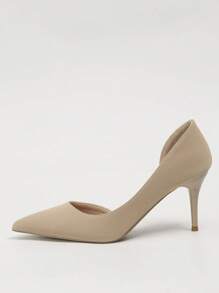 女士极简尖头细高跟鞋，优雅卡其色浅口鞋，优雅尖头高跟鞋 - 卡其色 - 查看 3