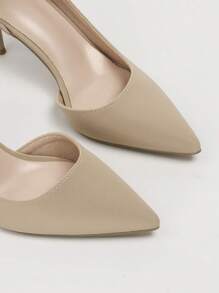 女士极简尖头细高跟鞋，优雅卡其色浅口鞋，优雅尖头高跟鞋 - 卡其色 - 查看 4